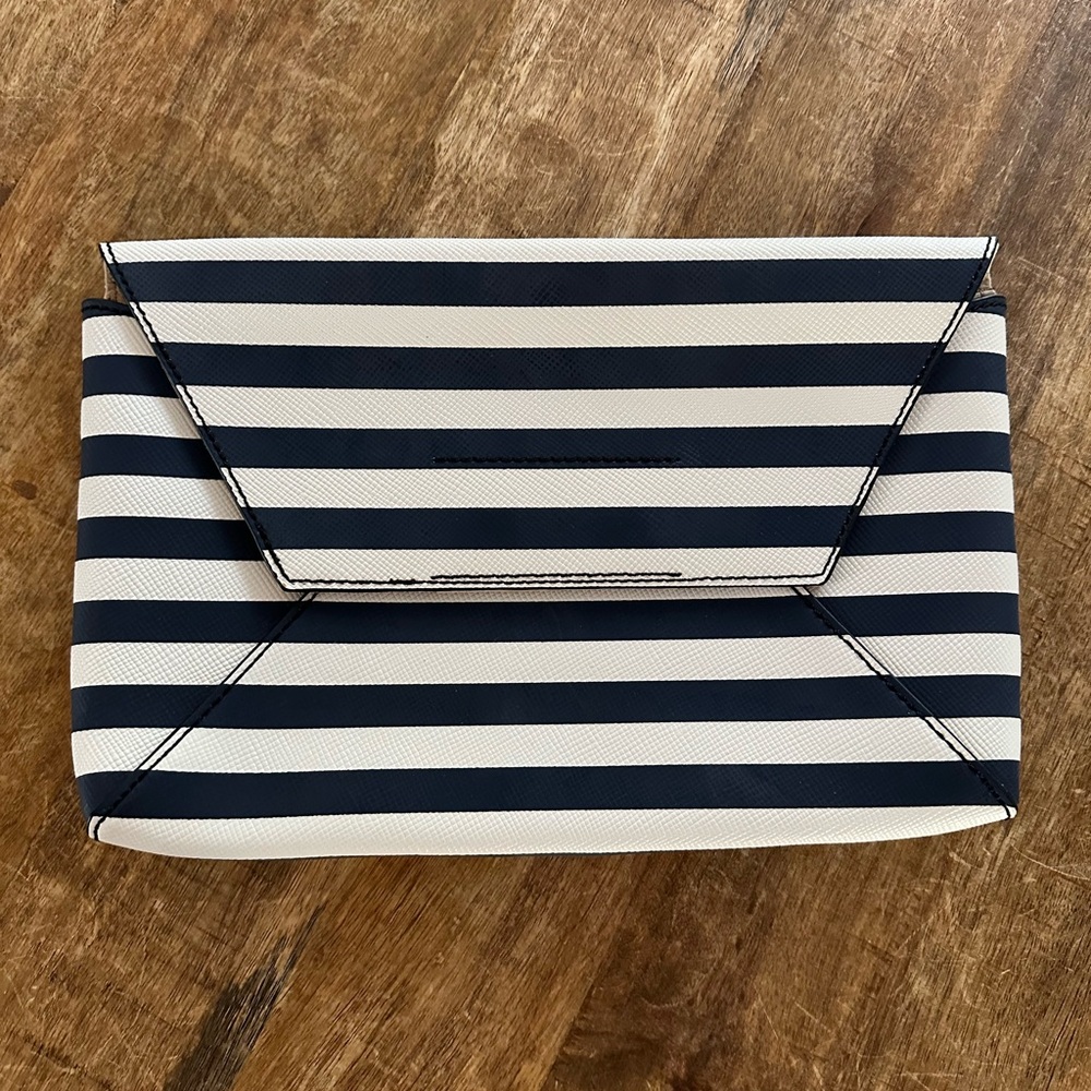 J. Crew Navy and White Striped Clutch